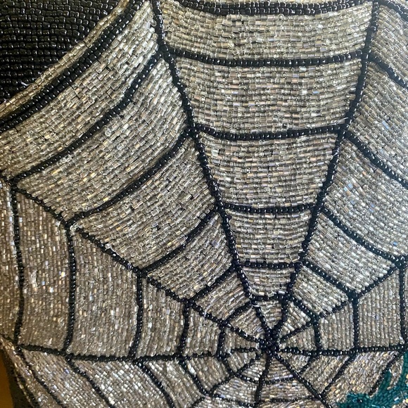 Pier 1 Glass Beaded Spider Web Square Pillow 14” Sparkly Halloween Spooky - Picture 4 of 6
